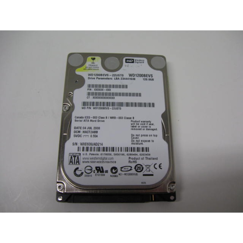 WD1200BEVS Hdd 120Gb Sata Ii Hard Disk Drive - 5400 Rpm 2.5-Inch Form Factor 9.5Mm Thick - With Bracket Compatible With CPQ HP