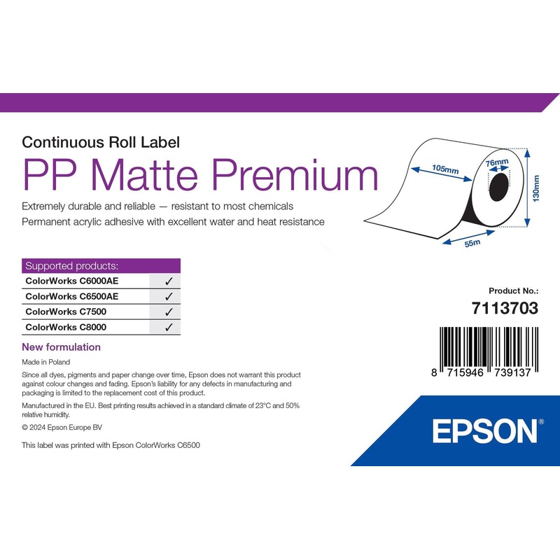 Epson 7113703 printer label White Self-adhesive printer label