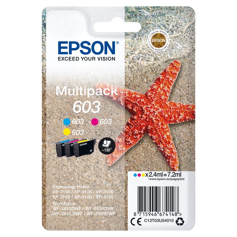 Epson C13T03U54010/603 Ink cartridge multi pack C,M,Y, 3x130 pages ISO/IEC 24711 7.2ml Pack=3 for Epson XP 2100