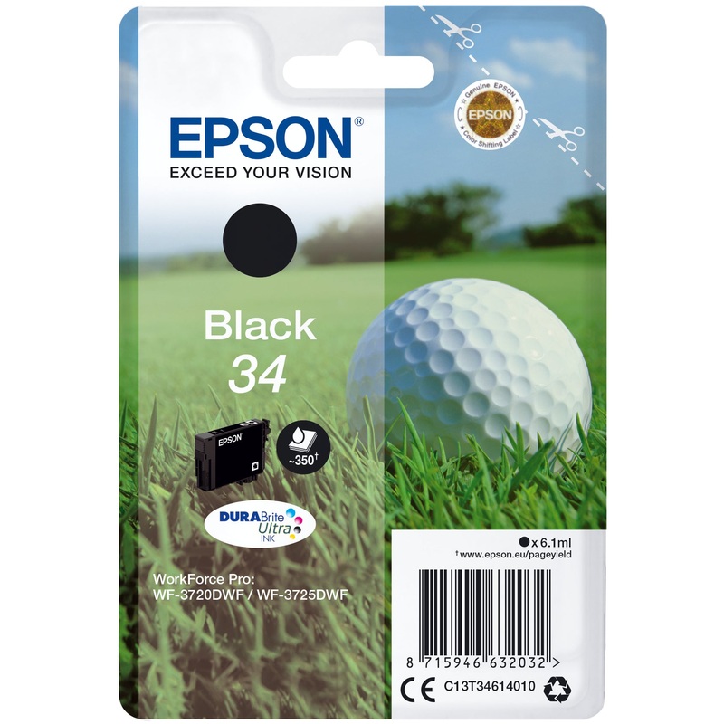 Epson C13T34614010/34 Ink cartridge black, 350 pages 6,1ml for Epson WF-3720