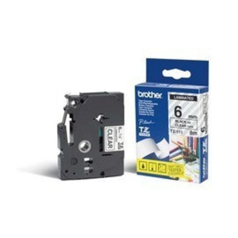 Brother TZE-111 DirectLabel black on Transparent Laminat 6mm x 8m for Brother P-Touch TZ 3.5-18mm/6-12mm/6-18mm/6-24mm/6-36mm
