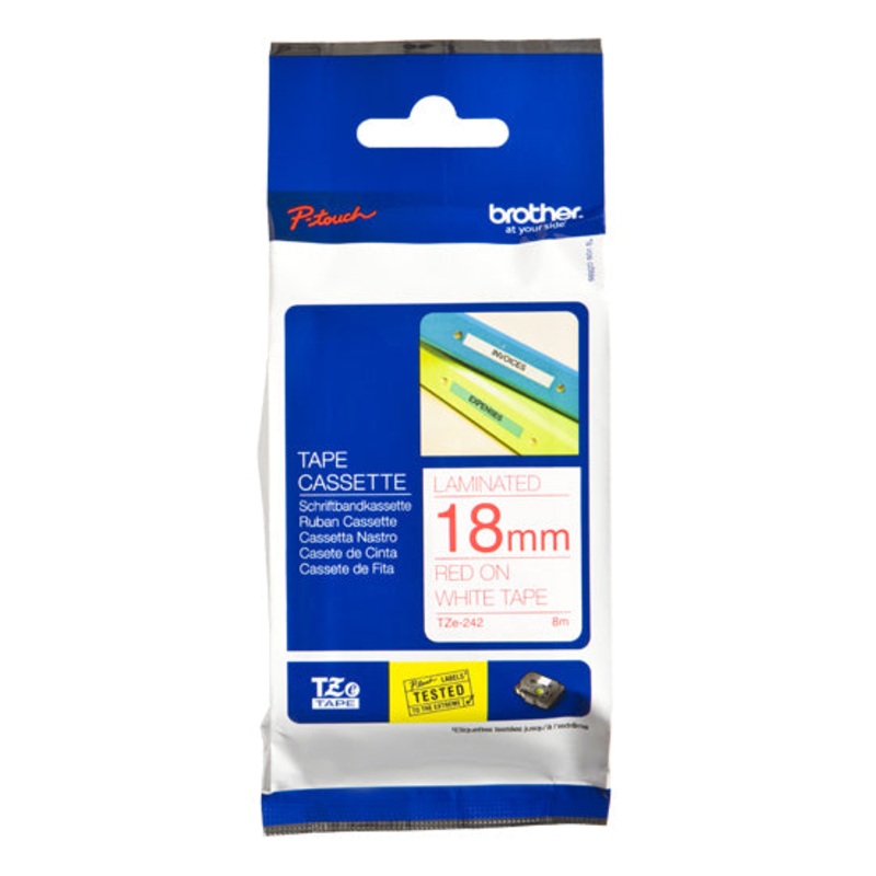 Brother TZE-242 DirectLabel red on white Laminat 18mm x 8m for Brother P-Touch TZ 3.5-18mm/36mm/6-18mm/6-24mm/6-36mm