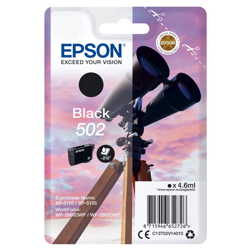 Epson C13T02V14010/502 Ink cartridge black, 210 pages 4,6ml for Epson XP 5100