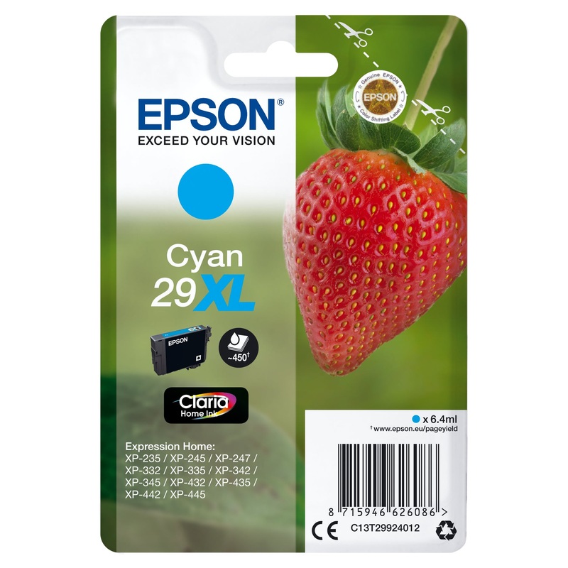 Epson C13T29924012/29XL Ink cartridge cyan high-capacity, 450 pages ISO/IEC 19752 6,4ml for Epson XP 235/335