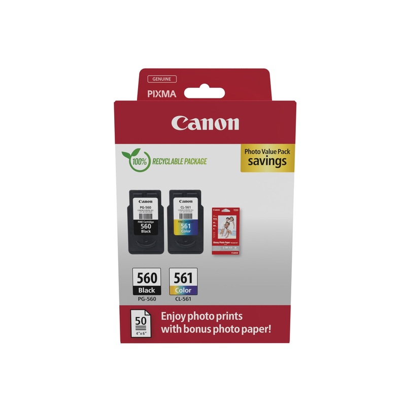 Canon 3713C008/PG-560+CL-561 Printhead cartridge multi pack black + color PVP 7,5ml + 8,3ml Pack=2 for Canon Pixma TS 5350