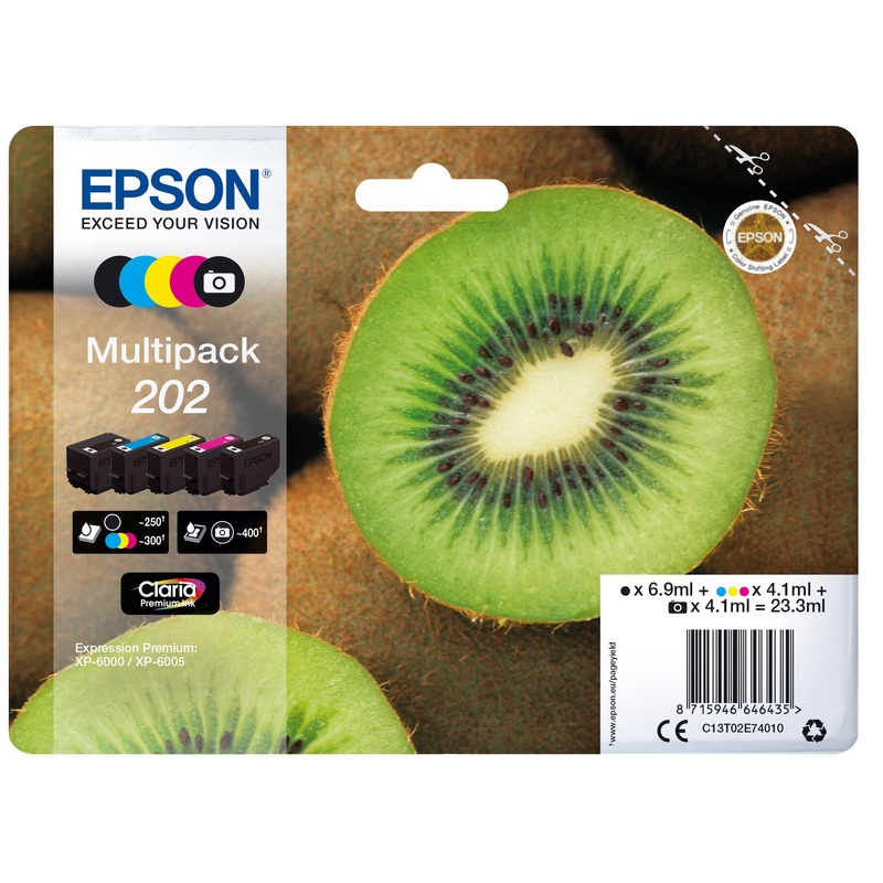 Epson C13T02E74020/202 Ink cartridge multi pack Bk,PhBk,C,M,Y Blister Acustic Magnetic 6,9ml + 4x4,1ml Pack=5 for Epson XP 6000