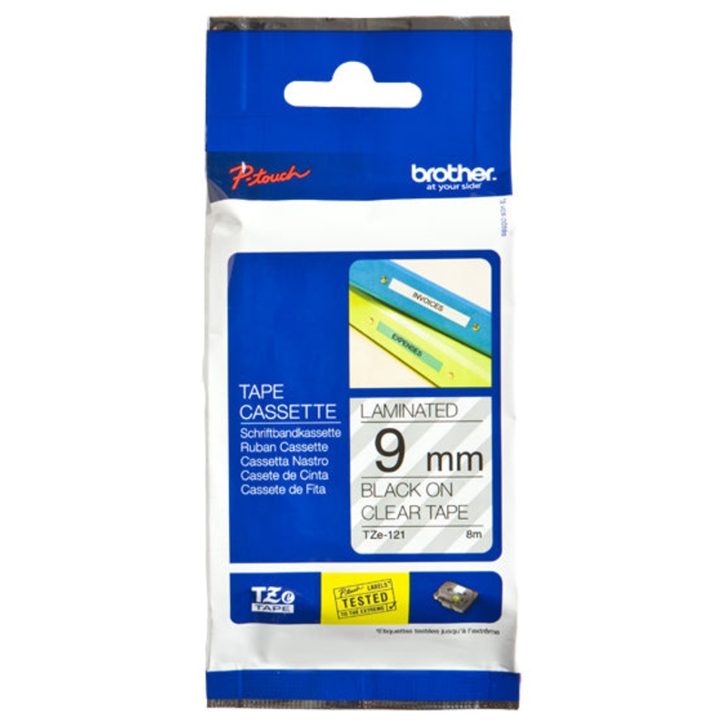 Brother TZE-121 DirectLabel black on Transparent Laminat 9mm x 8m for Brother P-Touch TZ 3.5-18mm/6-12mm/6-18mm/6-24mm/6-36mm