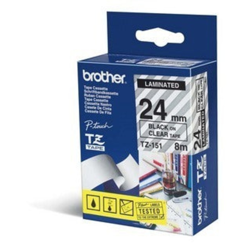 Brother TZE-151 DirectLabel black on Transparent Laminat 24mm x 8m for Brother P-Touch TZ 3.5-24mm/HSE/36mm/6-24mm/6-36mm