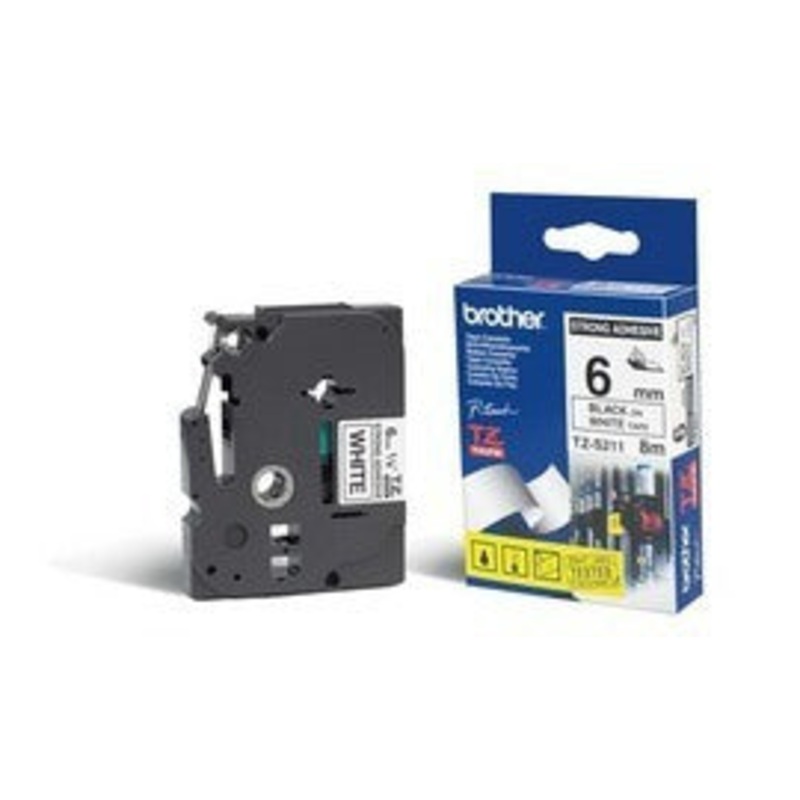 Brother TZE-S211 DirectLabel black on white extra strong Laminat 6mm x 8m for Brother P-Touch TZ 3.5-18mm/6-12mm/6-18mm/6-24mm/6-36mm