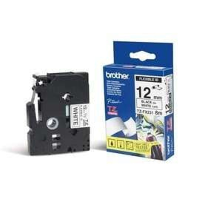 Brother TZE-FX231 DirectLabel black on white Laminat 12mm x 8m for Brother P-Touch TZ 3.5-18mm/6-12mm/6-18mm/6-24mm/6-36mm