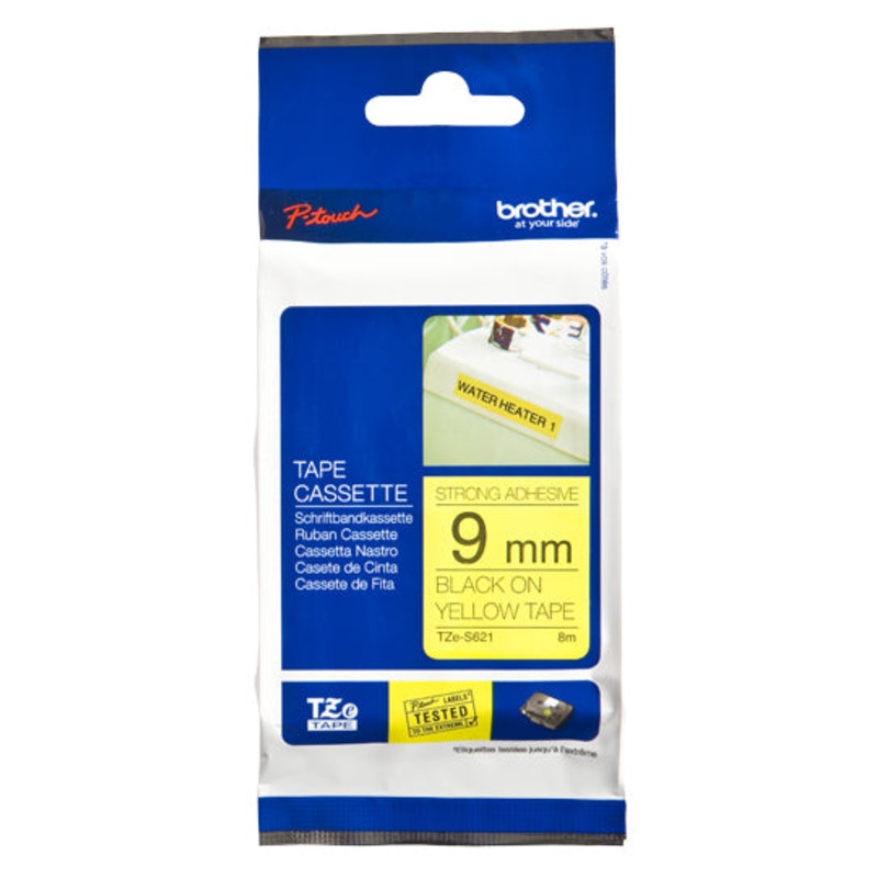 Brother TZE-S621 DirectLabel black on yellow extra strong Laminat 9mm x 8m for Brother P-Touch TZ 3.5-18mm/6-12mm/6-18mm/6-24mm/6-36mm