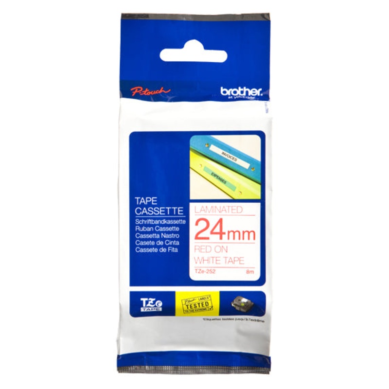 Brother TZE-252 DirectLabel red on white Laminat 24mm x 8m for Brother P-Touch TZ 3.5-24mm/HSE/36mm/6-24mm/6-36mm