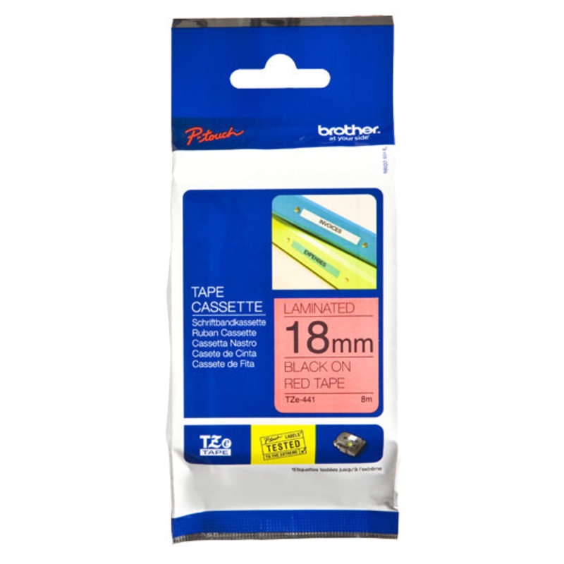 Brother TZE-441 DirectLabel black on red Laminat 18mm x 8m for Brother P-Touch TZ 3.5-18mm/36mm/6-18mm/6-24mm/6-36mm
