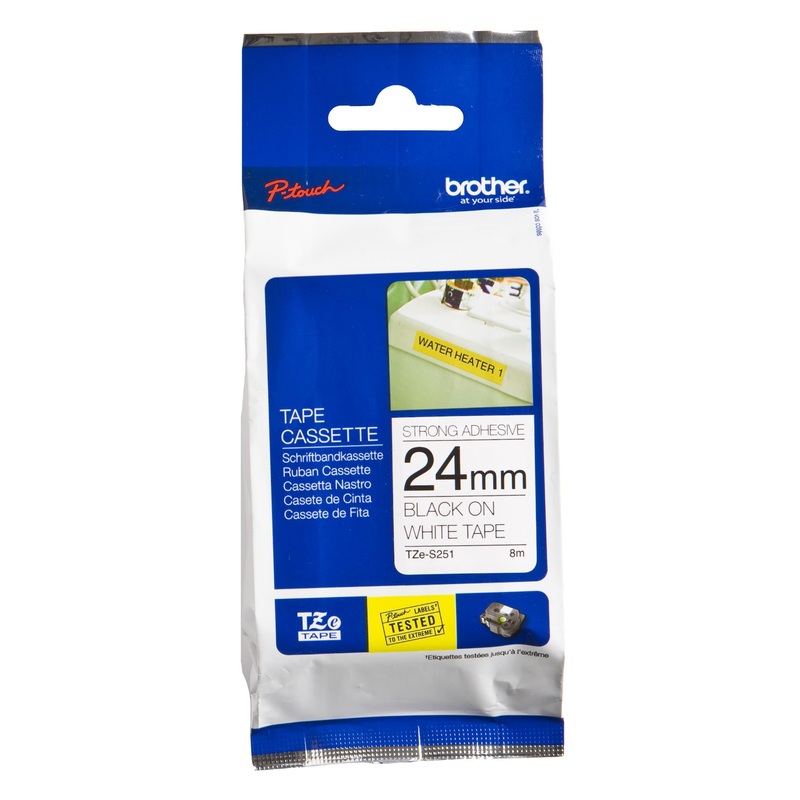 Brother TZE-S251 DirectLabel black on white extra strong Laminat 24mm x 8m for Brother P-Touch TZ 3.5-24mm/HSE/36mm/6-24mm/6-36mm