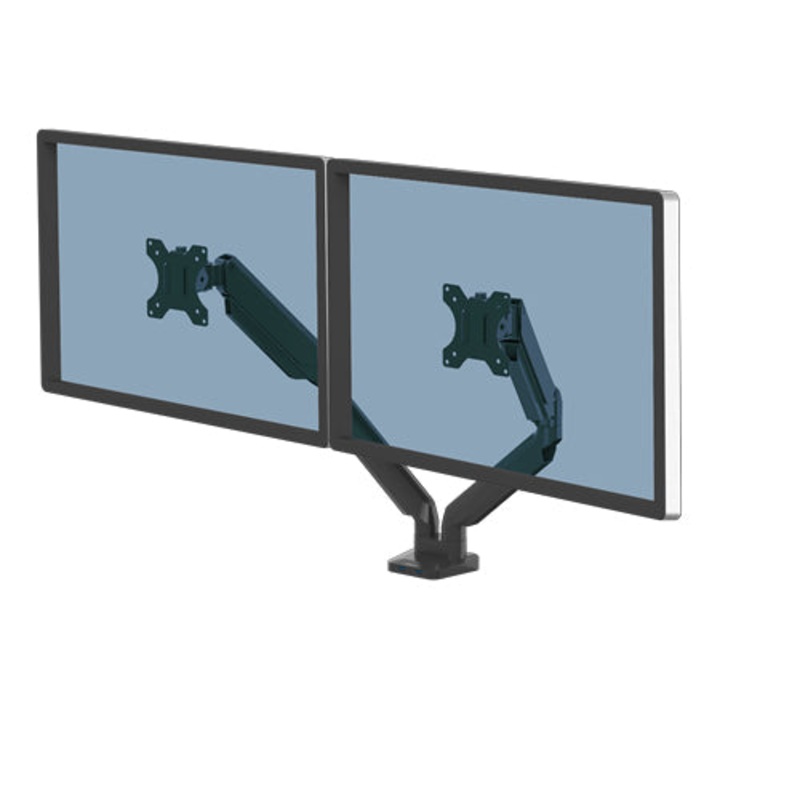 Fellowes Platinum Series Dual Monitor Arm - Monitor Mount for Two 8KG 40 Inch Screens - Adjustable Dual Monitor Desk Mount - Tilt 45 Pan 180 Swivel 360 Rotation 360, VESA 75 x 75/100 x 100 - Black