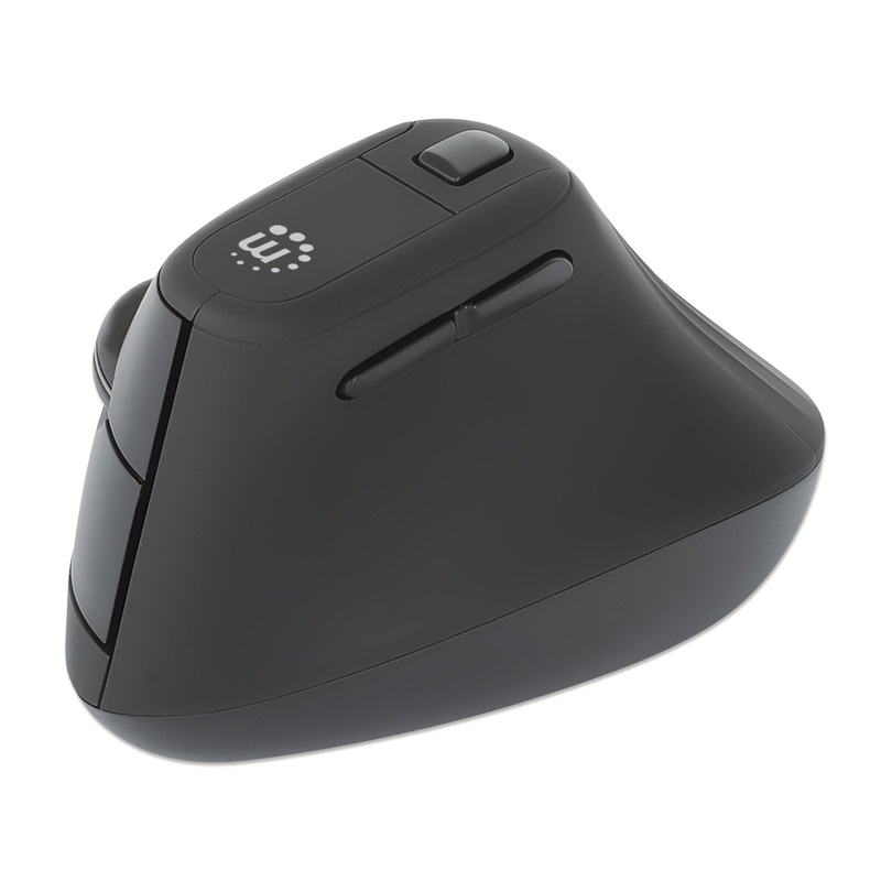 Manhattan Ergonomic Vertical Wireless Mouse (Right Handed), Black, Adjustable 800/1200/1600dpi, 2.4Ghz (effective range up to 10m), Six Button with Scroll Wheel, Nano USB-A receiver, AA battery (included)