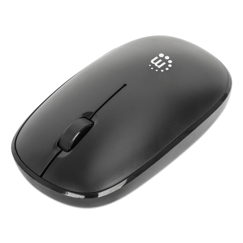 Manhattan MW3050 Wireless Optical Mouse, Black, 1200dpi, 2.4Ghz (up to 10m), USB, Ambidextrous, Three Button with Scroll Wheel, USB-A nano receiver, AA battery (included), Low friction base, USB version (most popular type, which is USB-A)