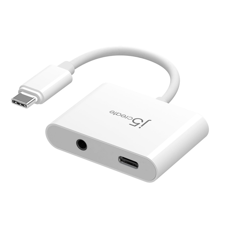 j5create JCA122 USB-C to 3.5mm Audio Adapter with Power Delivery, Black