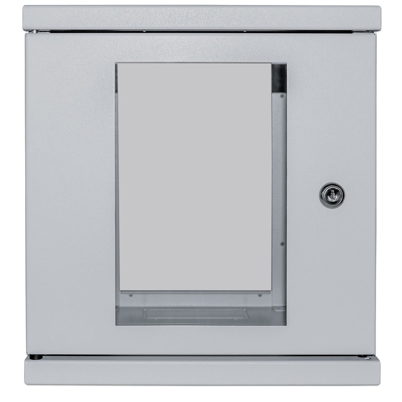 Intellinet 10" Network Cabinet - Wall Mount (Standard), 6U, 300mm Deep, Grey, Assembled, Max 60kg, Suitable also for use on desk or floor, Usable Depth 265mm, Metal & Glass Door, Back Panel, Removeable Sides,Parts for wall install (eg screws/rawl plugs) n
