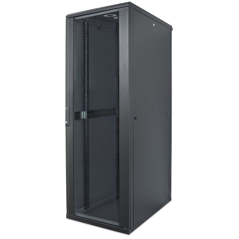 Intellinet 19" Network Cabinet - Free Standing, 36U, 800x800mm (width x depth), Black, Flatpack, Max 1500kg, Multi-Point Door Lock, One Lock Per Side Panel, Usable Depth 123 to 573mm, IP20 rated, Rack, Steel