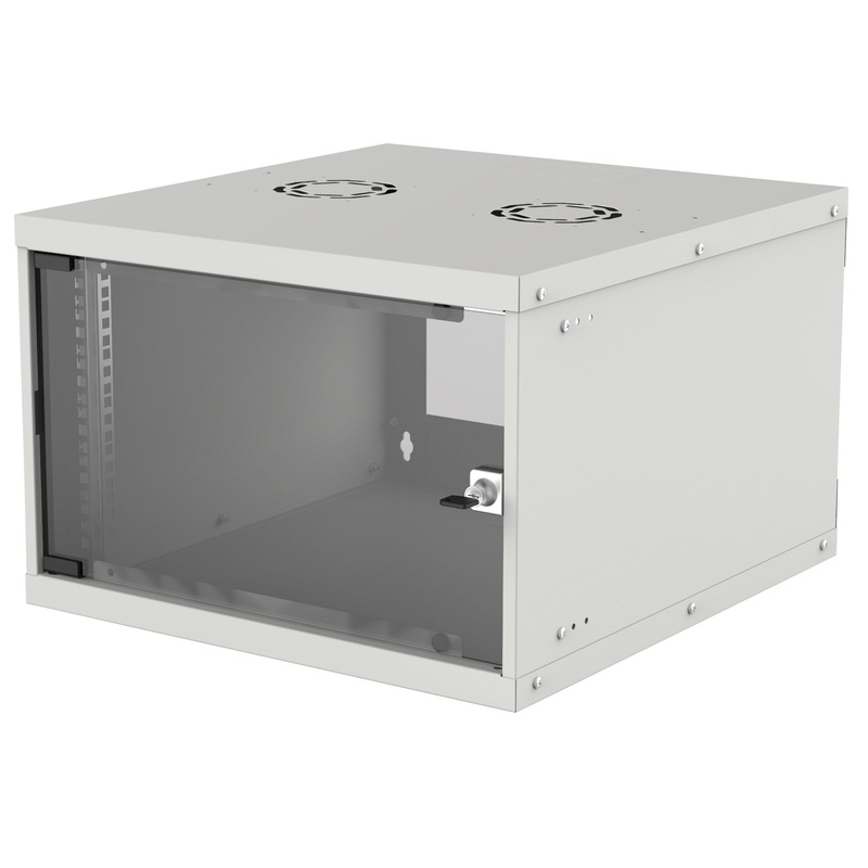 Intellinet 19" Network Cabinet - Wall Mount (Basic), 6U, 400mm Deep, Grey, Flatpack, Max 50kg, Usable Depth 340mm, Glass Door, Rack, Parts for wall installation (eg screws and rawl plugs) not included
