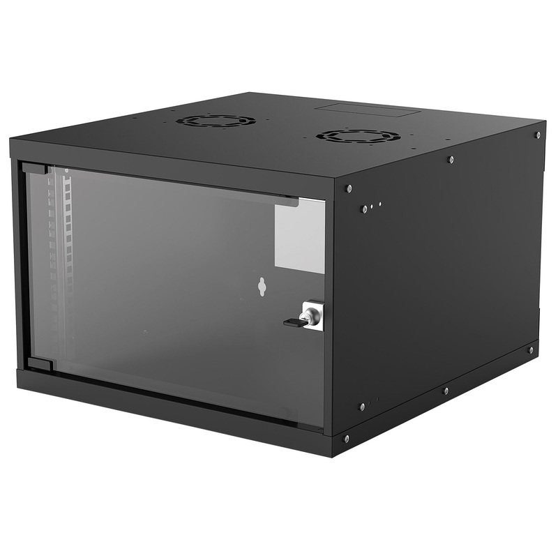 Intellinet 19" Network Cabinet - Wall Mount (Basic), 6U, 560mm Deep, Black, Flatpack, Max 50kg, Usable Depth 500mm, Glass Door, Rack, Parts for wall installation (eg screws and rawl plugs) not included