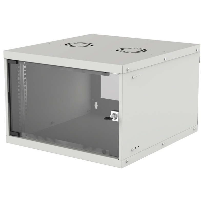 Intellinet 19" Network Cabinet - Wall Mount (Basic), 6U, 560mm Deep, Grey, Flatpack, Max 50kg, Usable Depth 500mm, Glass Door, Rack, Parts for wall installation (eg screws and rawl plugs) not included
