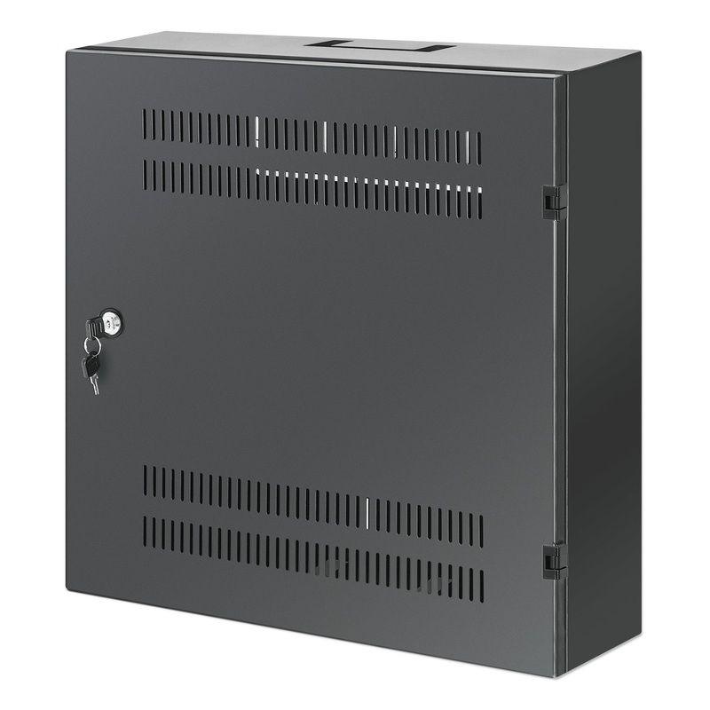 Intellinet Low-Profile 19" Wall Mount Cabinet with 4U Horizontal and 2U Vertical Rails Slim, Space-saving Enclosure with Only 170 mm (6.7 in.) Depth, Ideal for AV, Multimedia and Surveillance Applications, Assembled, Black RAL 7021