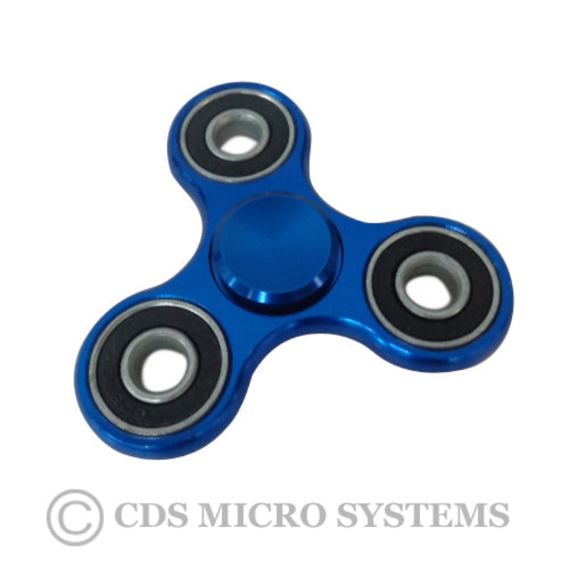 New Blue Tri Fidget Hand Spinner Aluminum Finger Stress Toy w/ Case