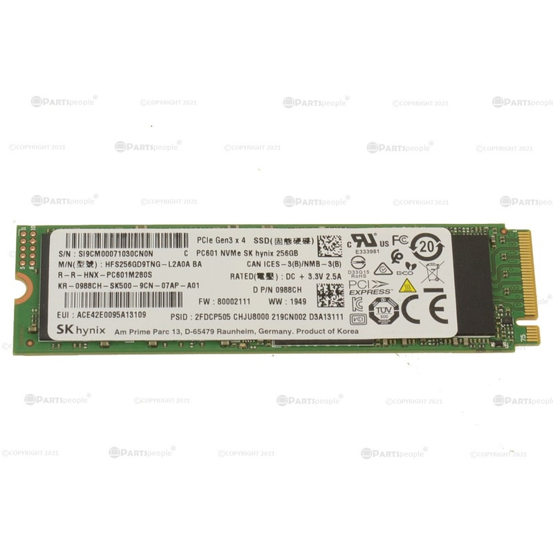 Used SK Hynix 256GB NVMe PCIE SSD Hard Drive M.2 2280 Card 256GB PC601 988CH