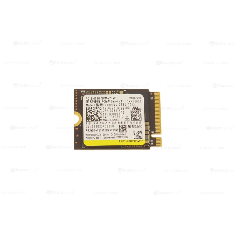 Used Western Digital SN740 256GB NVMe PCIE SSD Hard Drive M.2 2230 Card 256GB 098F8