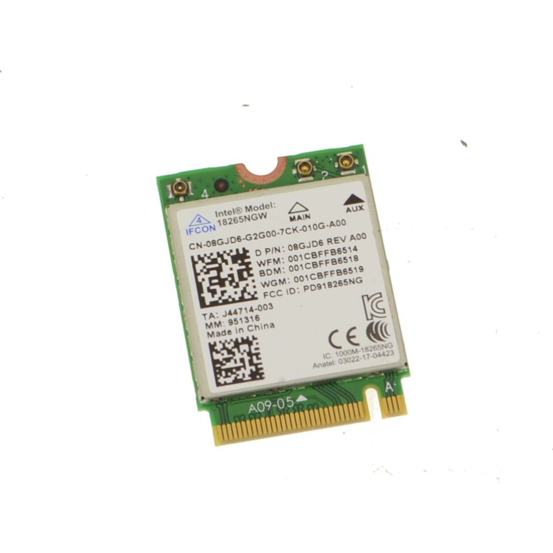 Used Intel Tri-Band Wireless-AC 18265 WLAN WiFi  802.11ac Bluetooth 4.2 M.2 Card 8GJD6