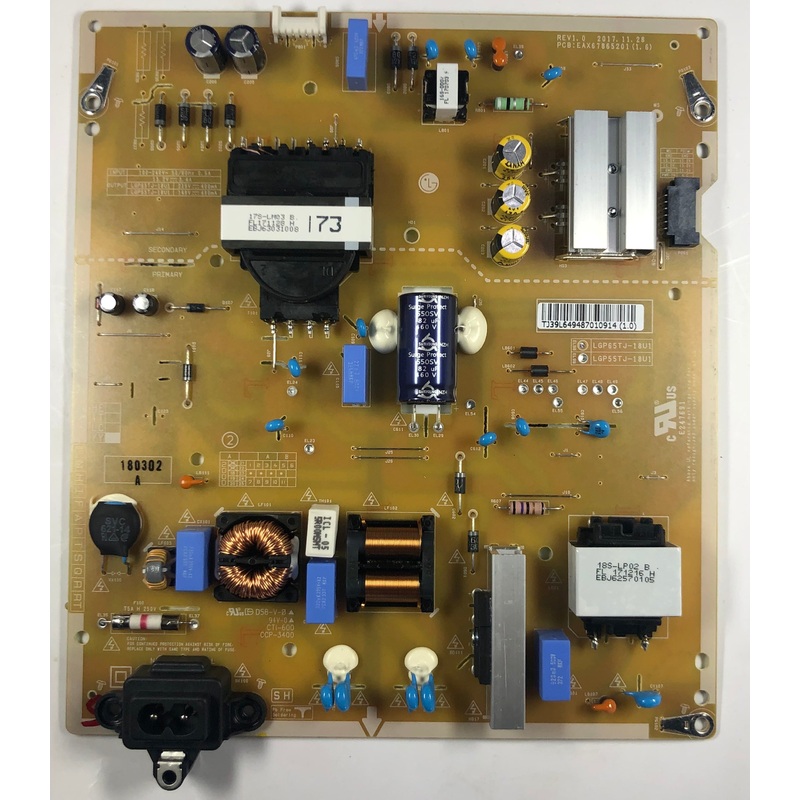 LG 55UK6300PUE 4K LED TV LGP65TJ-18U1 Power Supply Board- EAX67865201