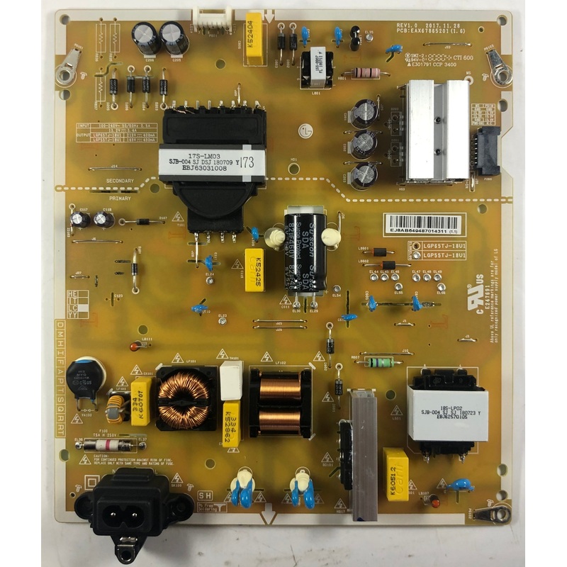 LG 55UK6300PUA 4K LED TV EAX67865201 Power Supply Board- LGP55TJ-18U1