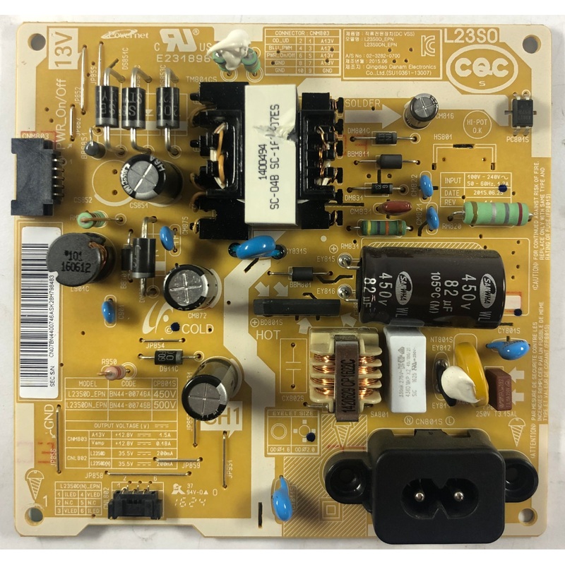 Samsung UN24H4000AFXZA LED TV L23S0D_EPN Power Supply Board- BN44-00746A