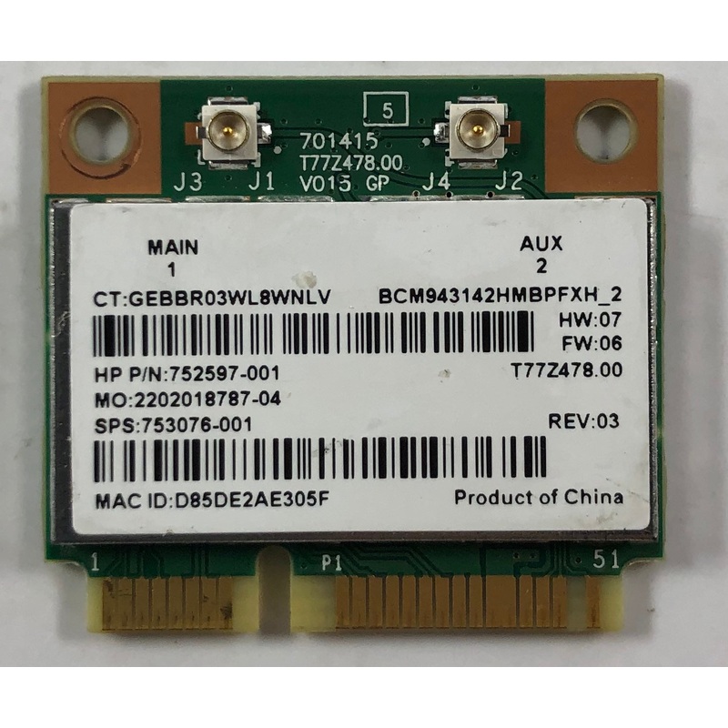 HP Stream 11 Pro G4 Laptop BCM943142HMBPFXH WLAN & BT PCI-E Mini Card- 753076-001