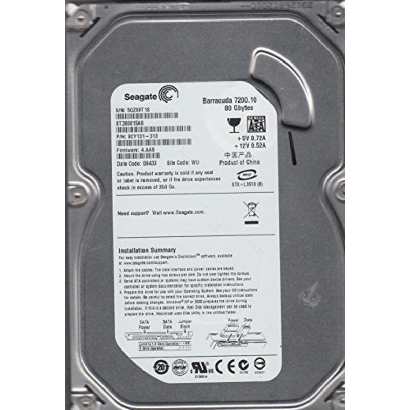 Seagate Barracuda 7200.10 ST380815AS 80GB SATA Desktop Hard Drive