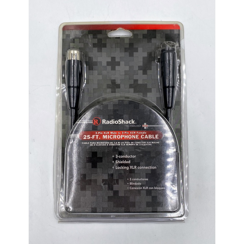 RadioShack 25ft Microphone Cable 3304013 Male to 3-Pin XLR Female
